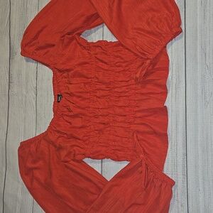 Better Unsaid Women's Boho Long Sleeve Cinched Bodice Crop Top Red Size M